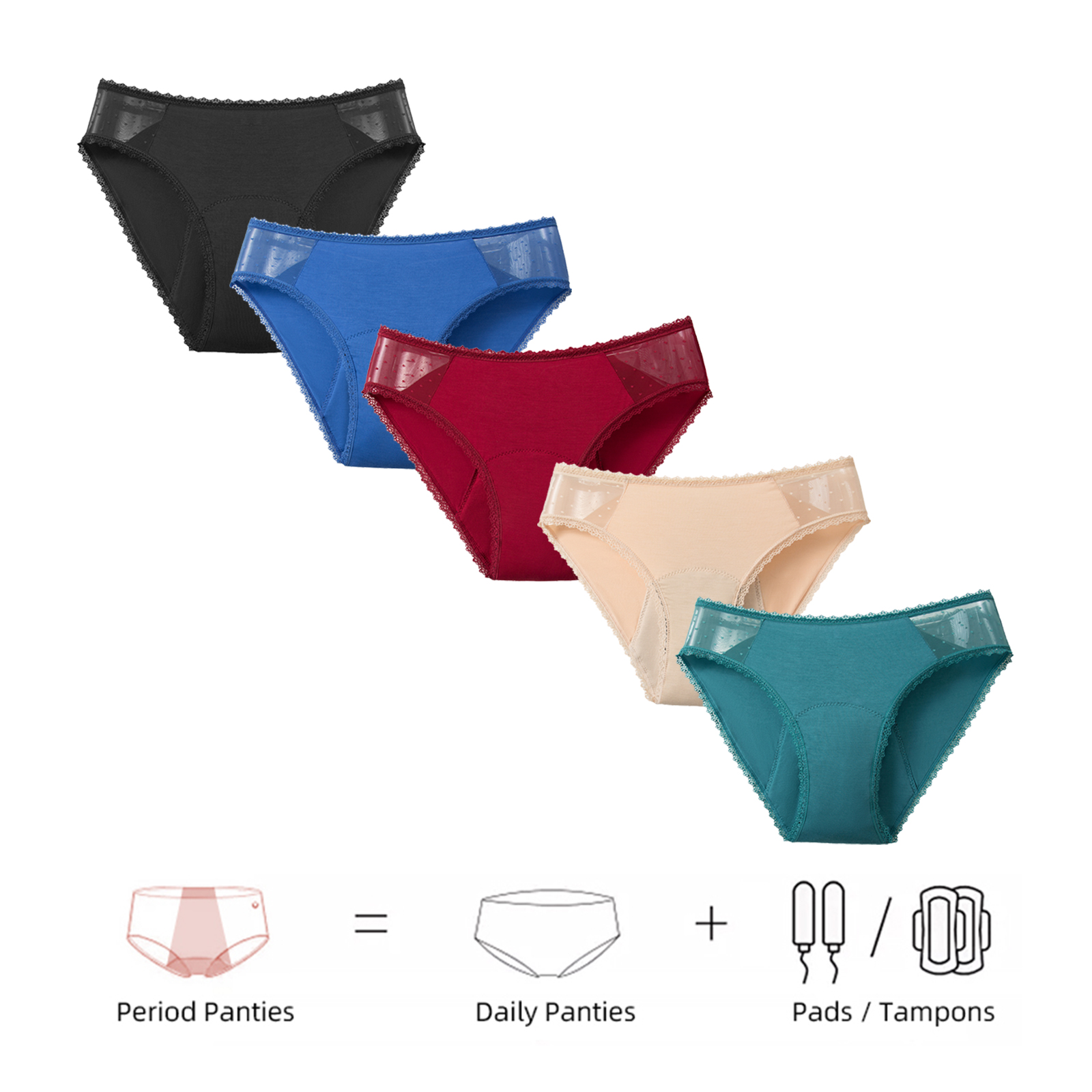 Period Panty Absorbent - Mutande mestruali da donna in bambù,