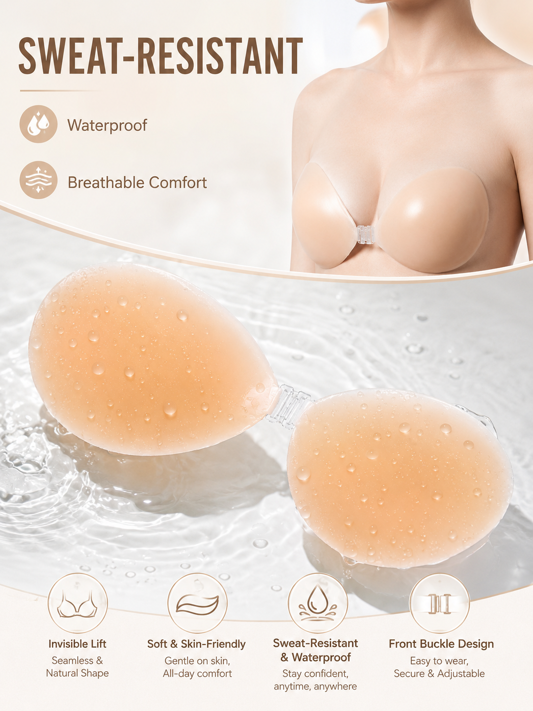 Strapless Bra Backless - Reggiseno invisibile push-up in silicone -