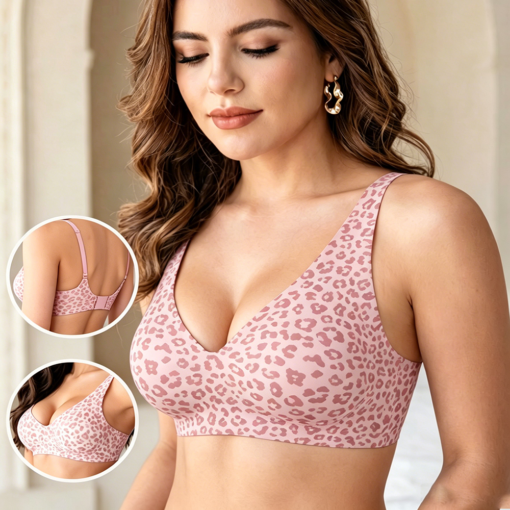 Bralette Wireless Soft - Reggiseno senza fili con stampa leopardata,