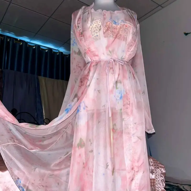 Robe Silk Women - Camicia da notte con reggicalze trasparente