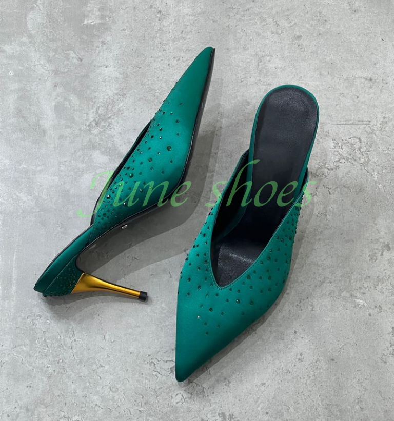 Slip Dress Satin - Lady Satin Verde scuro Paillettes Slingback